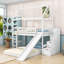 Lit superposé simple au-dessus d'un lit double en L avec glissade, escalier de rangement et échelle-1290793896
