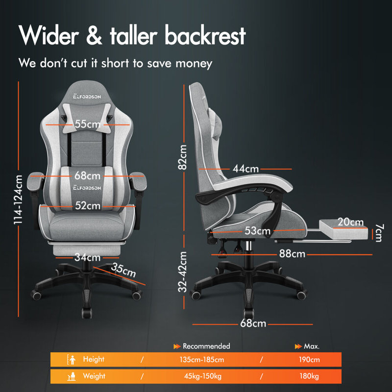 PC & Racing Game Chair, Dark Grey/Light Grey