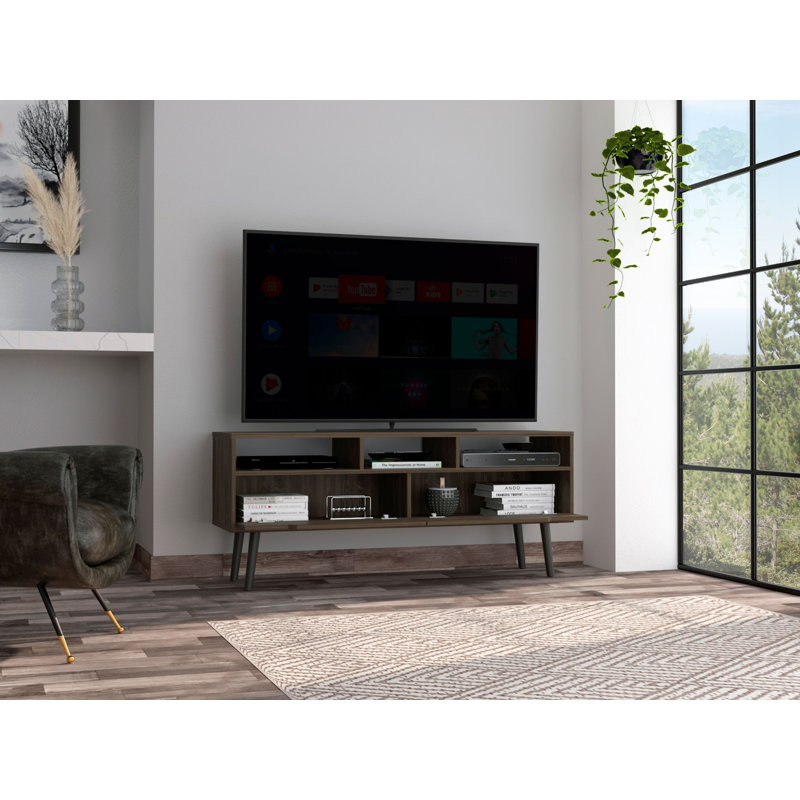 Tv Stand For TV´S Up 51", Two  Drawers, Four Legs, Three Open Shelves, Walnut