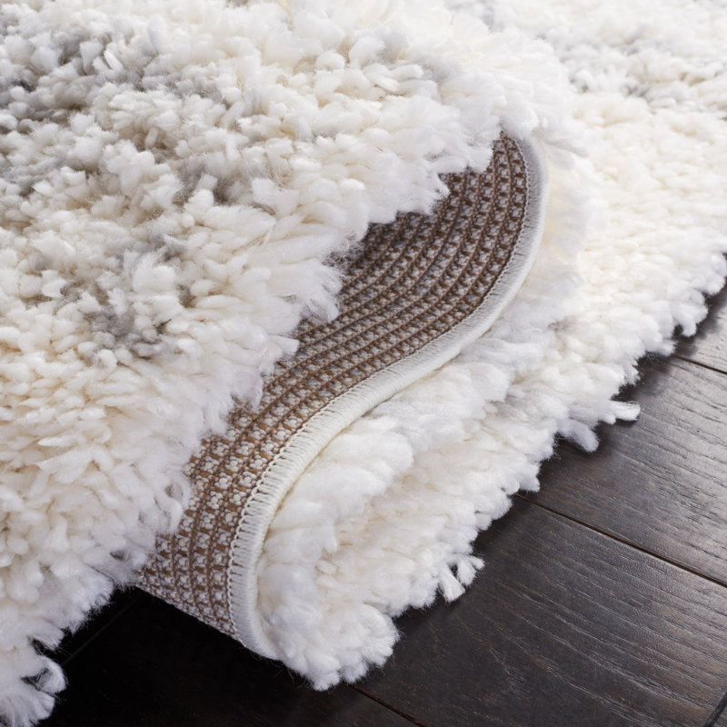Ivory and Grey Hand-knotted Shag Rug 2'3" x 4'