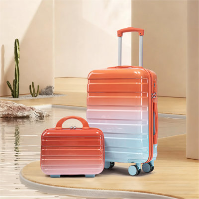 14"/20" 2 pcs/set in PC Spinner Wheel Luggage, Carry on Suitcase, With Gradient Color and Combination Lock