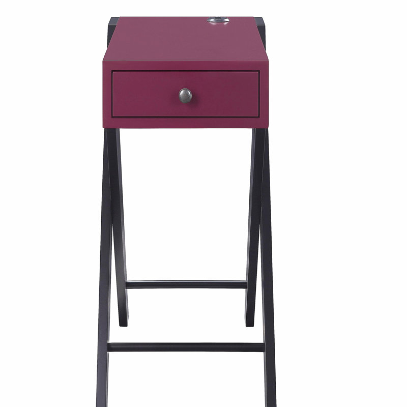 Table d'appoint bourgogne et noire avec ports USB, Bourgogne