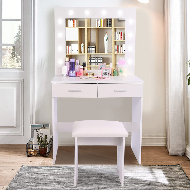 Ensemble de coiffeuse avec miroir lumineux et tabouret 31,5 "Addeline