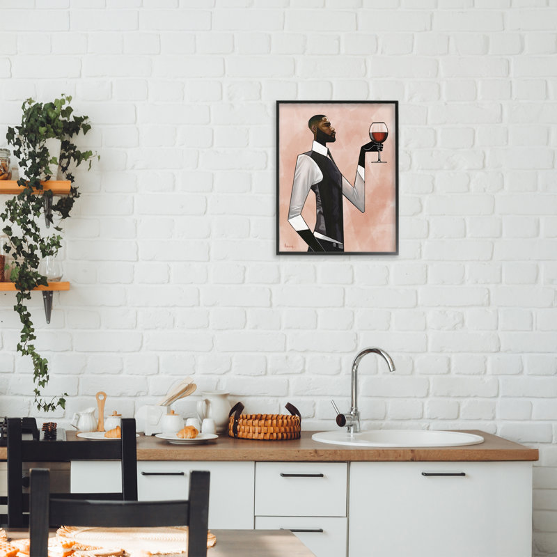 «Man Toast Cheers», estampe numérique, conception de Manasseh Johnson Sr, H 14 po x l 11 po, Giclée encadrée noir minuit