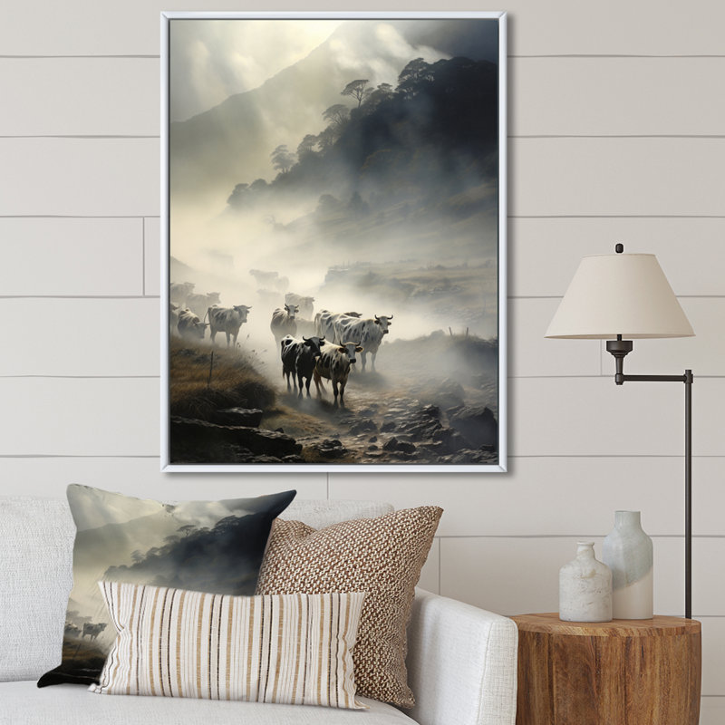«Cow in the Meadow VI», reproduction d'art sur toile, H 20 po x l 12 po x P 1 po, Cadre flottant blanc