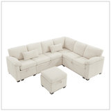 97 Inch L-Shaped Corner Sectional Sofa Couch With Seat And Storage Ottoman,Chenille Fabric Corner Couch With 7 Seats & 2 Pillows For Living Room