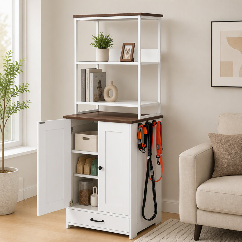 Pet Feeding Station with Bowls and Storage
