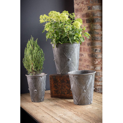 Ensemble de pot de fleurs en zinc 3 pièces en tambour antique Brianne