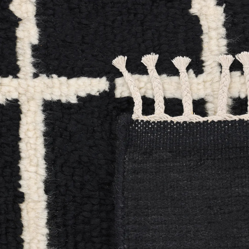 Paris Hand Knotted Area Rug in Black/White, Rectangle 6' x 9'