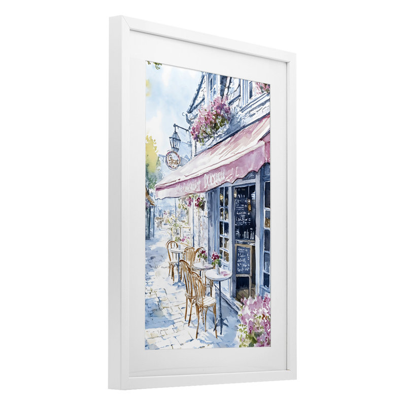 «Quaint Cafe in Pastel», reproduction encadrée sous verre, design par LSR Creative Studio, H 20 po x l 14 po