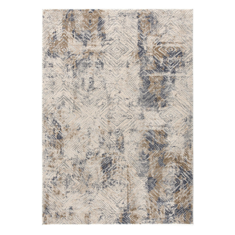 Tapis abstrait bleu et ivoire 9 pi x 12 pi