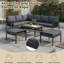 Grey 7-8 Seater Outdoor Garden Set With Height Adjustable Coffee Table And Compact Seater Stools, Corner Sofa With Polyester Rope