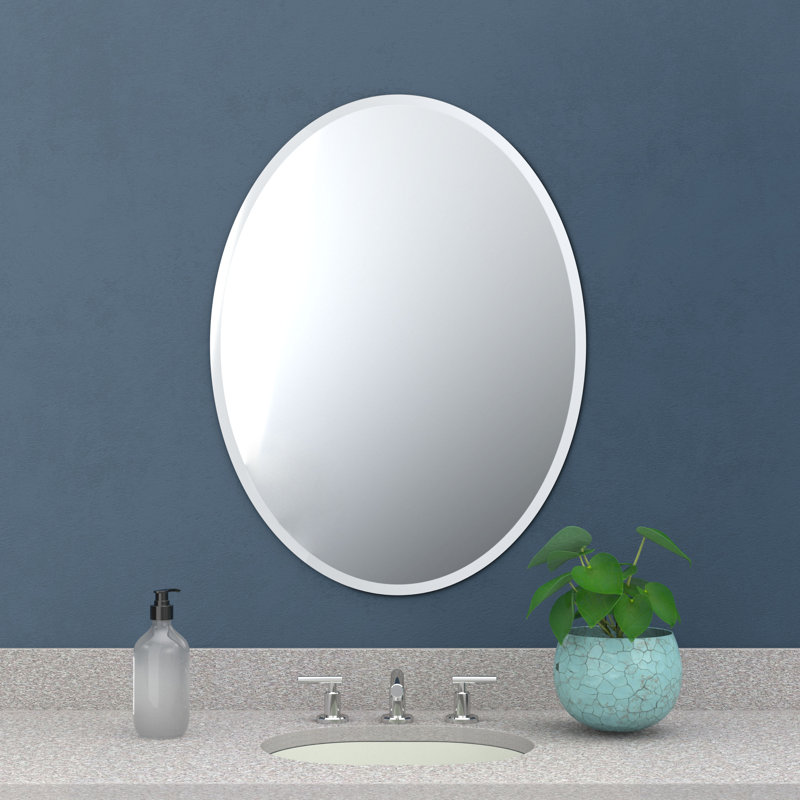 Miroir de salle de bain mural ovale biseauté sans cadre de style moderne, H 32 po x l 24 po