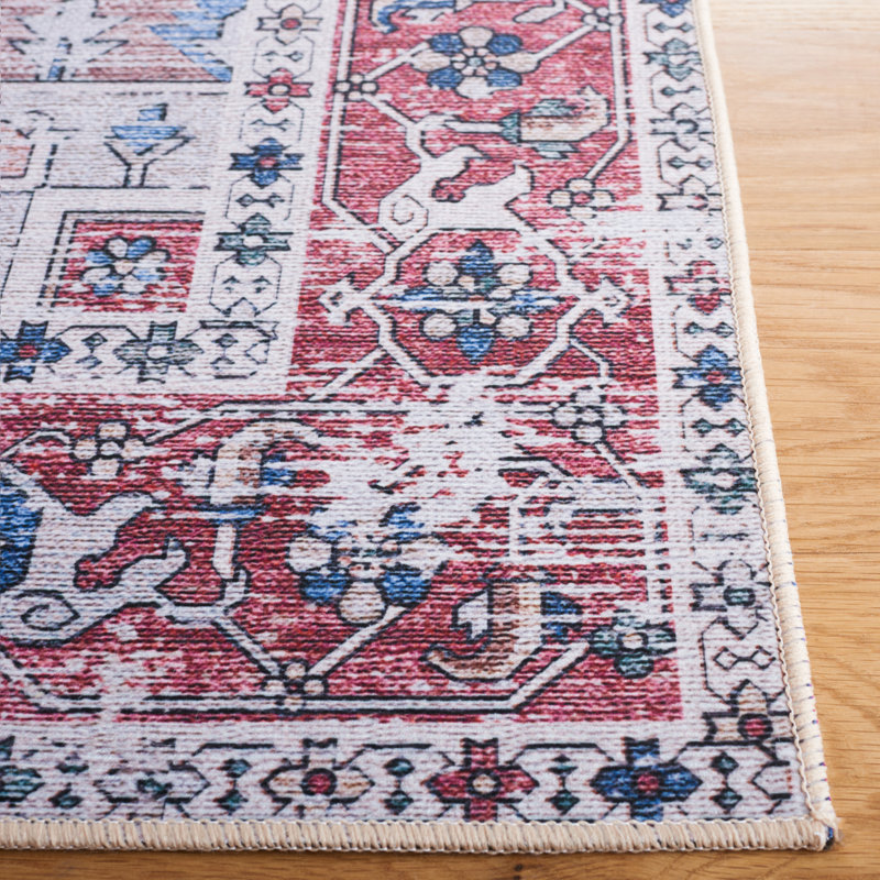 Tucson Florentine Machine Washable Non-Slip Area Rug , Navy Blue/Red, Runner 76 x 244 cm
