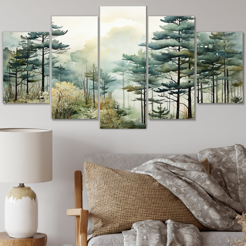 Tonalis Whispering Pines Pointillism I - Décoration murale Paysages - 5 panneaux
