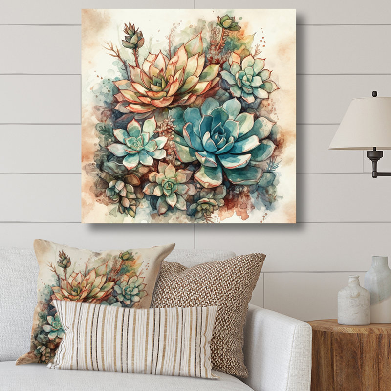 «Haasini Green Red Cactus Scenery II», reproduction sur toile, H 30 po x l 30 po, Toile tendue