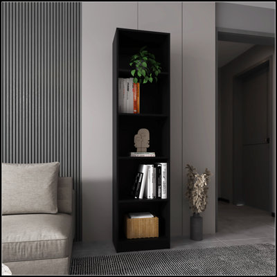 Zachary  5-Shelf Slim Bookcase, Space-Efficient Design For Modern Living And Organized Storage.