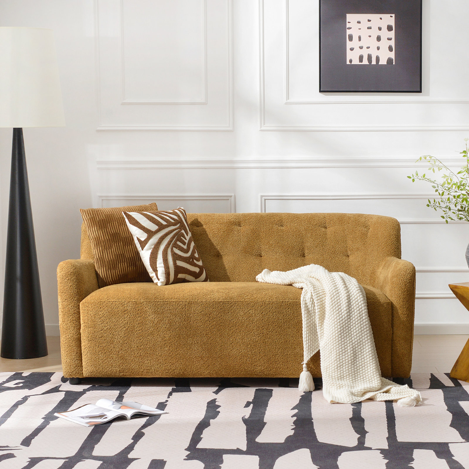 Fae 66" Loveseat, Golden Ochre Textured Chenille