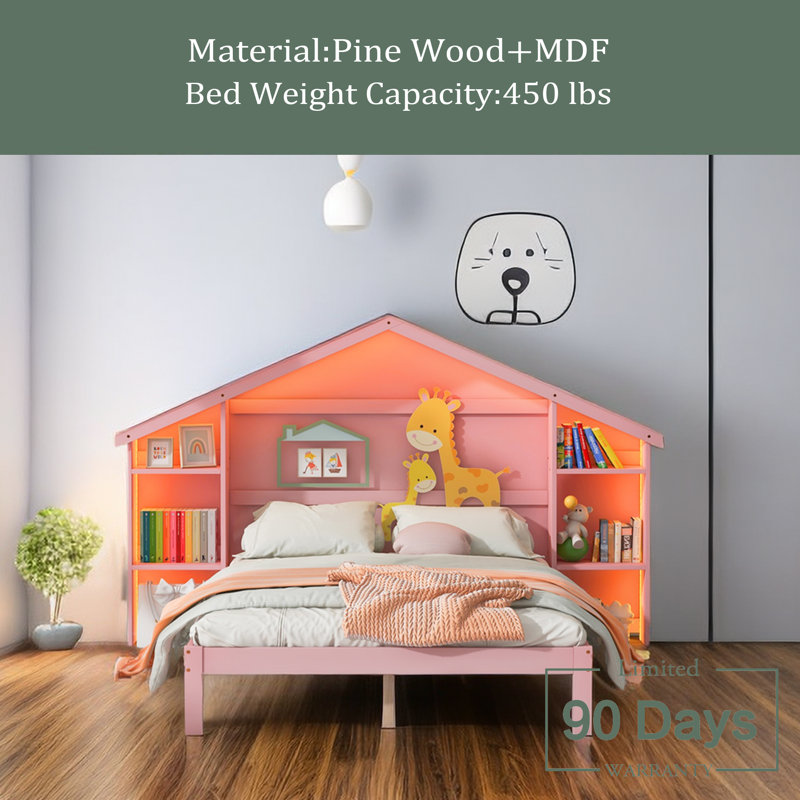 Lit plateforme avec rangement Hurlee, Double, Rose