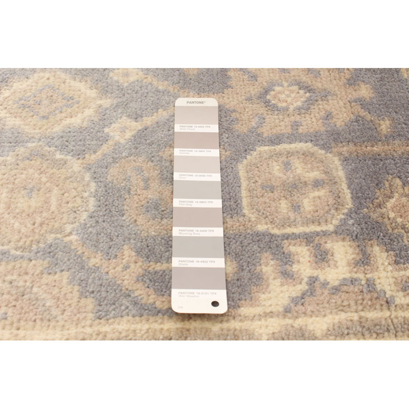 Tapis de couloir gris/beige à motif de laine de noué à la main New Age Ushak gris/beige à motif de Tapis décoratif