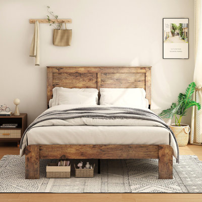 Bed Frame Full Size, Wood Platform Bed Frame , Noise Free,No Box Spring Needed And Easy Assembly Tool,Large Under Bed Storage,Dark Brown