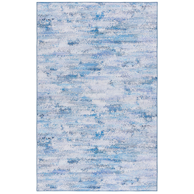 Tapis abstrait en polyester tissé à la machine gris / bleu Askersund, Rectangle de 5 pi x 8 pi