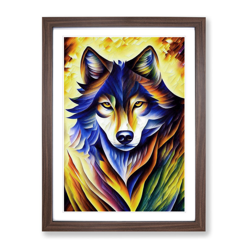 Wolf Portrait No.4 - Single Picture Frame Print, 46cm H x 34cm W x 2cm D, Walnut Framed
