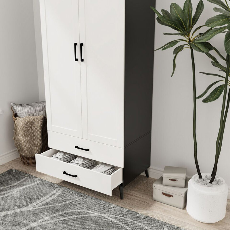 Bosse Solid Wood Wardrobe, Black White
