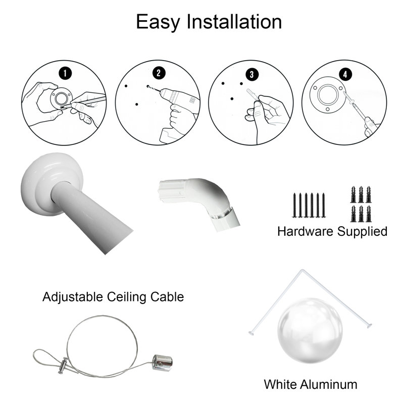 Adjustable White Aluminum Wall Mounted L-Shaped Curtain Rod