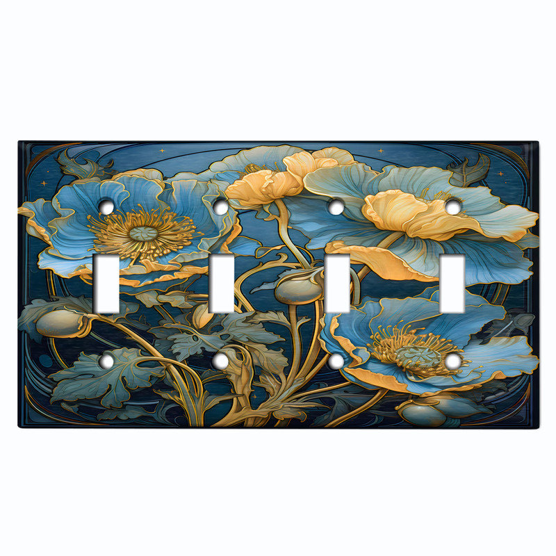 Couvercle de plaque d'interrupteur en métal; Bascule standard à 4 bandes US - motif floral rustique, #4 Quad Toggle