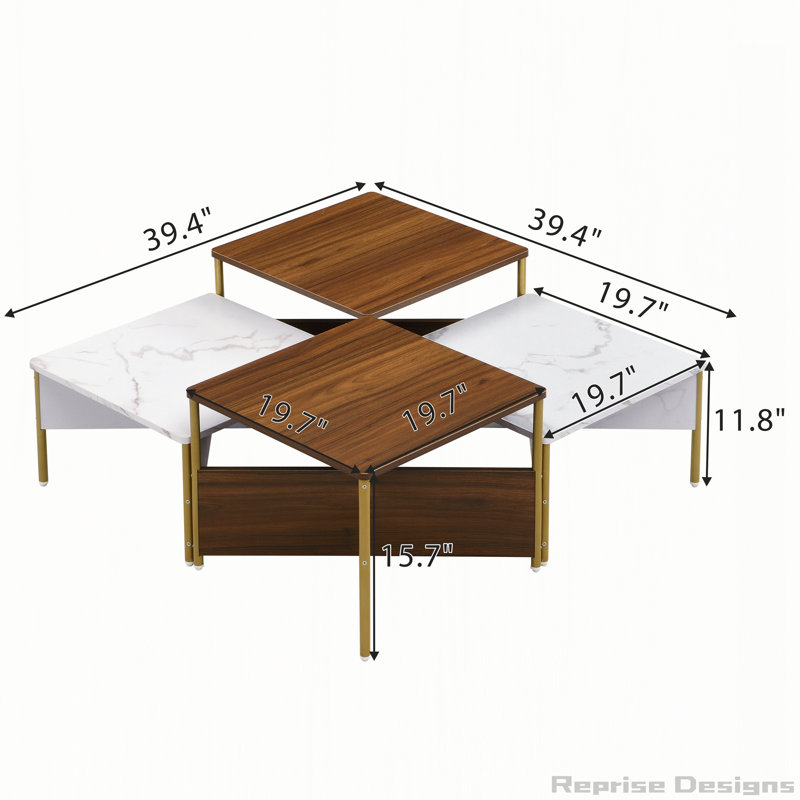 Ensemble de 4 tables basses Modern Modern, Blanc/noyer