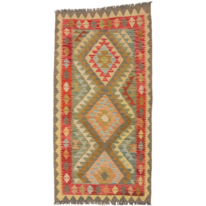 Rectangle 99 cm x 188 cm Geometric Wool Hand Woven Kilim