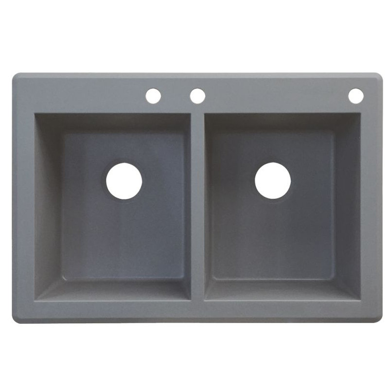Radius 33.0625'' L Double Bowl Granite Kitchen Sink, Gray