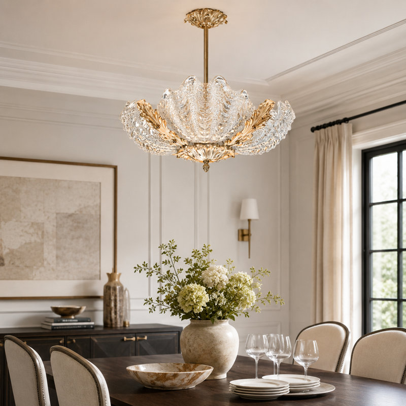 Lustre en cristal en forme de coquillage à 4 lumières avec source de lumière