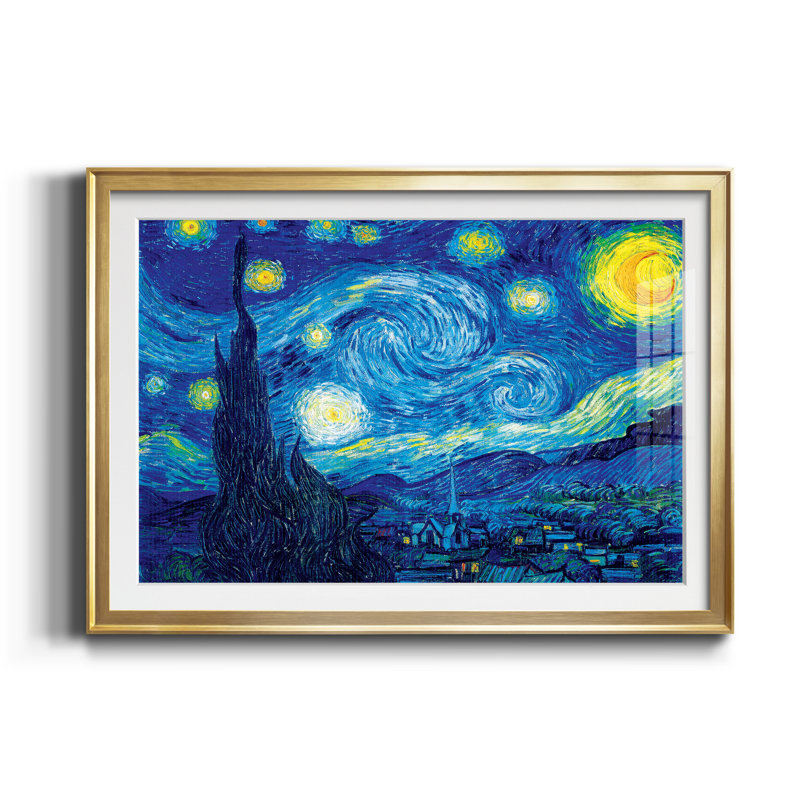 Nuit étoilée - Cadre photo, reproduction d'art sur papier, H 18,5 po x l 24,5 po x P 1,5 po, Doré