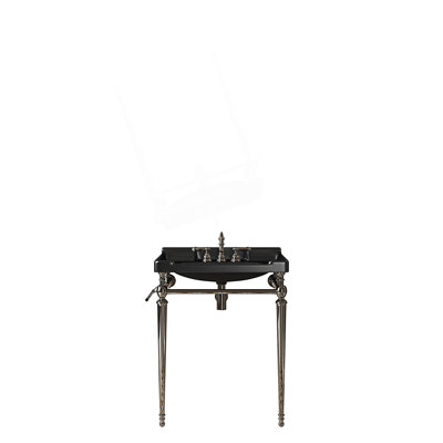 Lavabo de console de salle de bain moderne, meuble-lavabo mural en céramique, pieds de support autoportants en acier inoxydable avec barre à serviettes