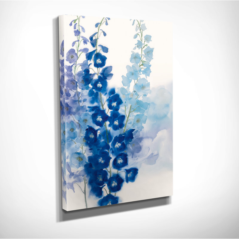 «Delphinium I», peinture sur toile tendue, H 24 po x l 36 po x P 1,5 po