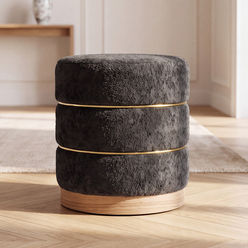 39.5cm Wide Round Standard Ottoman, Black