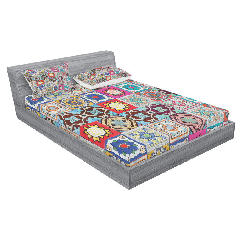 Microfiber Patchwork Sheet Set, Full Sheet Set with Fitted Sheet