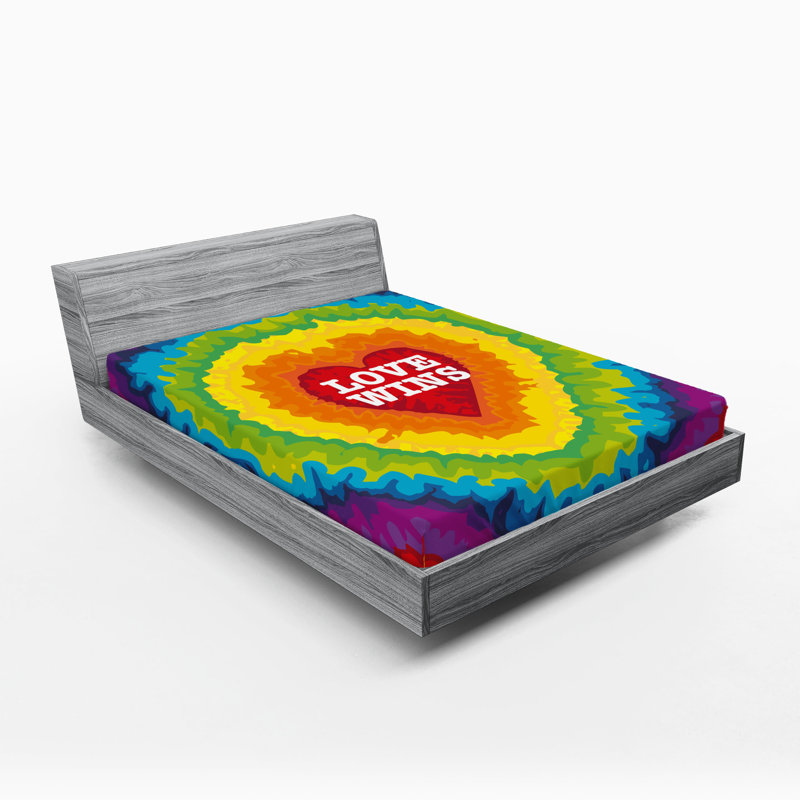 Ambesonne Pride Fitted Sheet 2-Pack Love Wins Tie Dye Effect Multicolor, Full Sheet Set