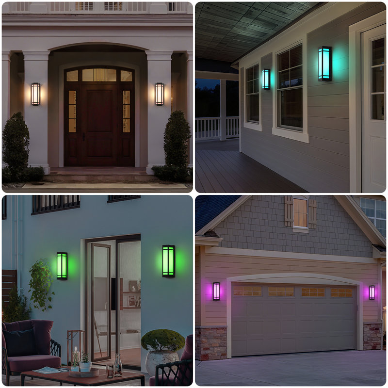 15"H Dimmable RGB Iron Outdoor Wall Light with Remote&App