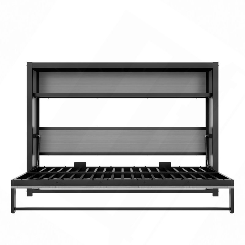 Lit escamotable avec tablettes, lit escamotable en métal au design pliable et peu encombrant, Gris
