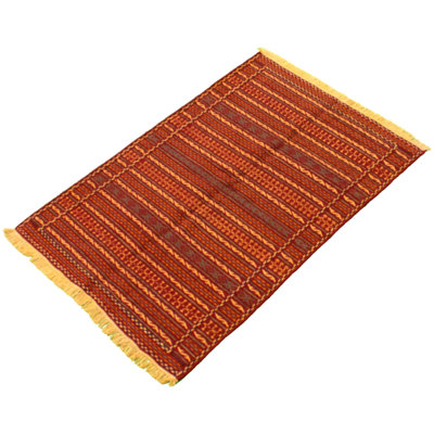 Tapis décoratif en laine de conception unique noué à la main new age kashkoli rouge foncé/jaune 3 pi 4 po x 5 pi