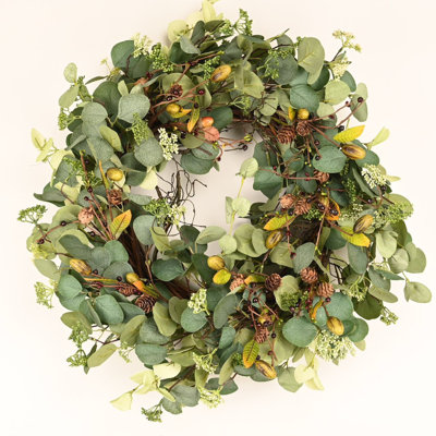 Mukilteo 26" Everyday Eucalyptus Pinecone Olive Front Door Wreath