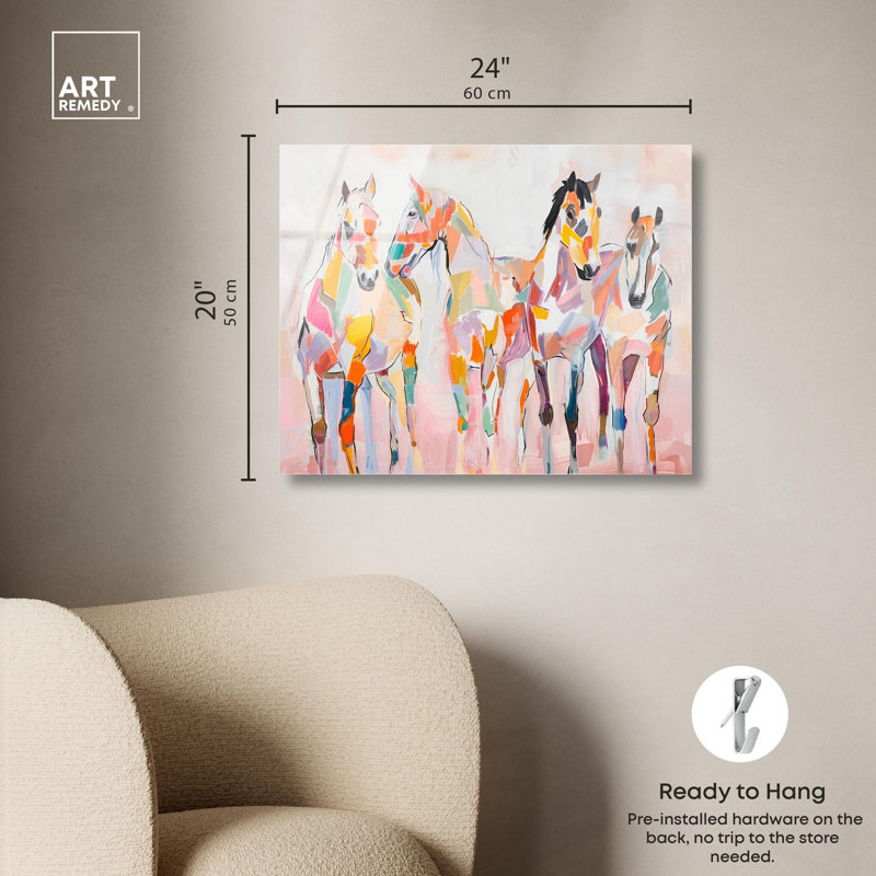 «Frontier Horses», reproduction d'art acrylique par Art Remedy, H 20 po x l 24 po