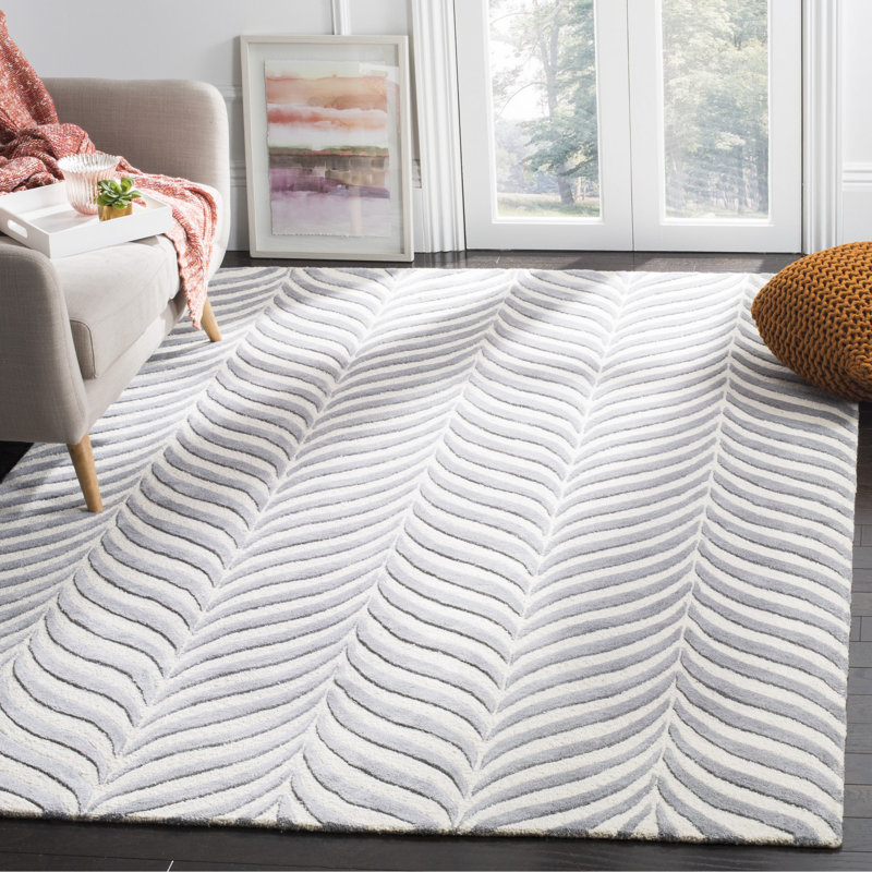 Tapis rayé touffeté à la main ivoire / gris Zandbergen, Rectangle 4 pi x 6 pi