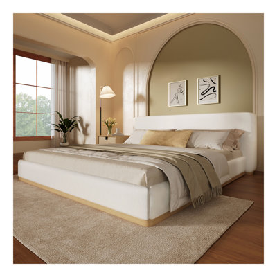 Elegant Upholstered Bed With  Wood Frame, Unlocking A New Experience Of Comfortable Sleeping, King, White