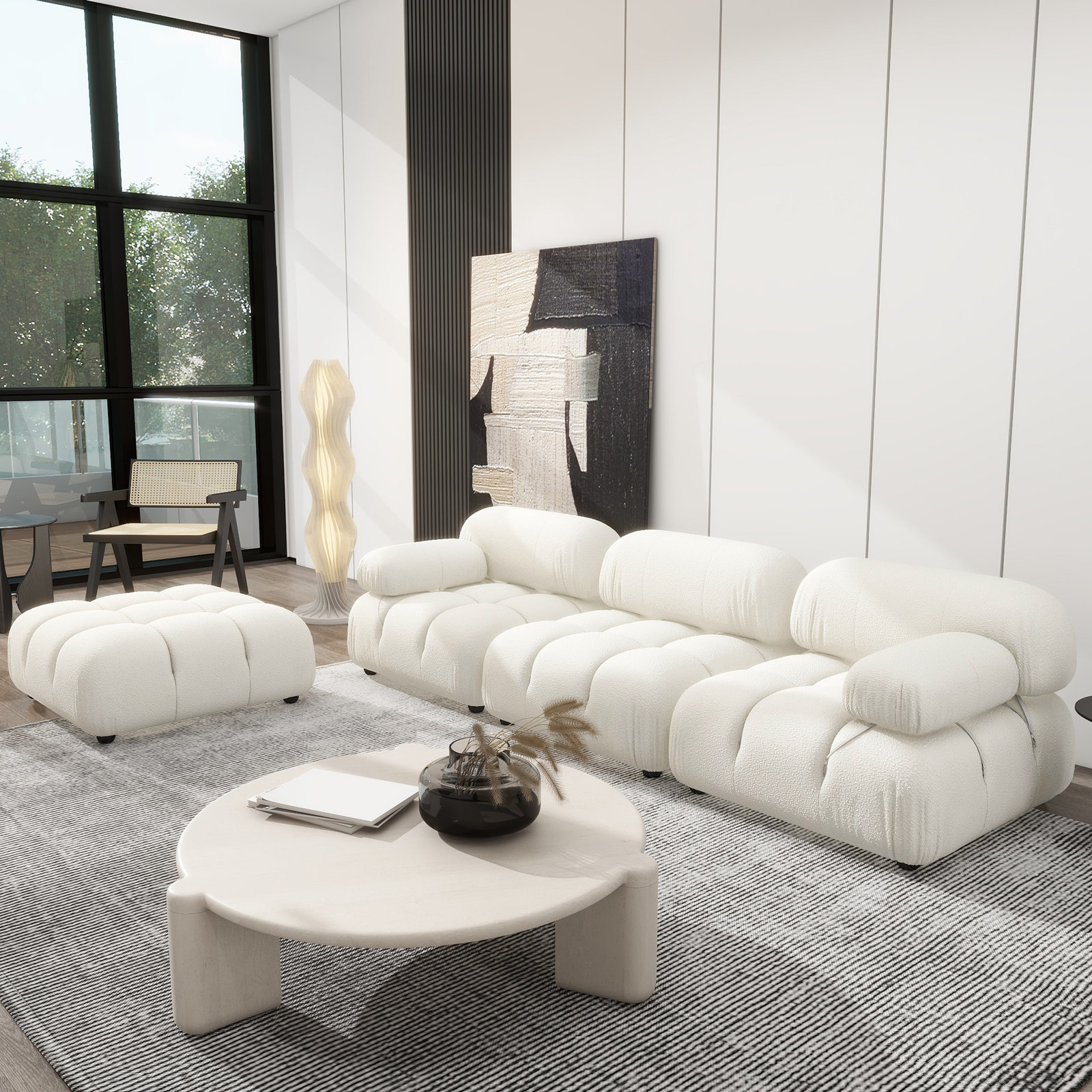 Sigma Modular Upholstered Reversible L-Sectional, Ivory Boucle