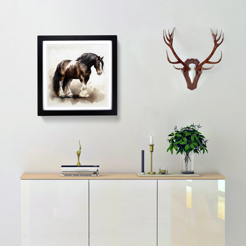 Shire Horse Gestural Art No.1 - Single Picture Frame Print on Wood, Black