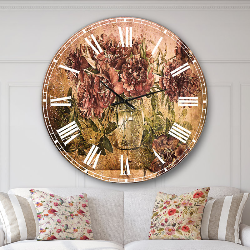 Bouquet de pivoines roses - Horloge murale traditionnelle, Surdimensionné